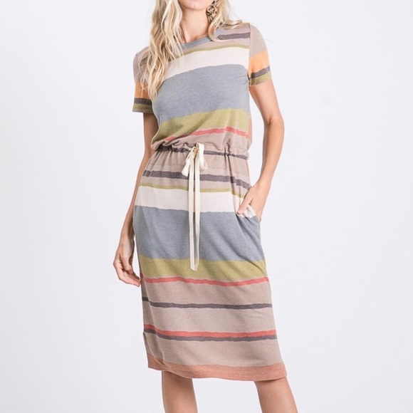 7th Ray Dresses Short Sleeve Drawstring Dress With Pockets Poshmark